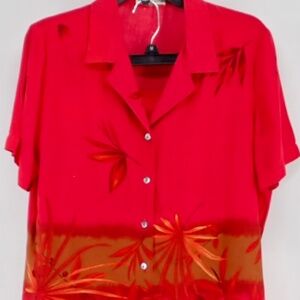 Notations Women's Sz Medium Tropical Matching Red Aloha Blouse & Wrap Maxi Skirt